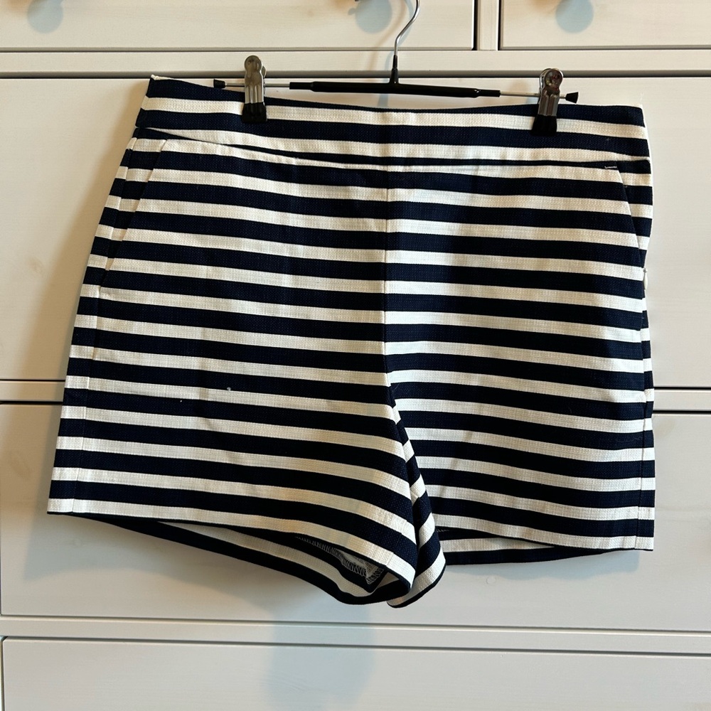 J. Crew High Waist Navy and White Striped Shorts